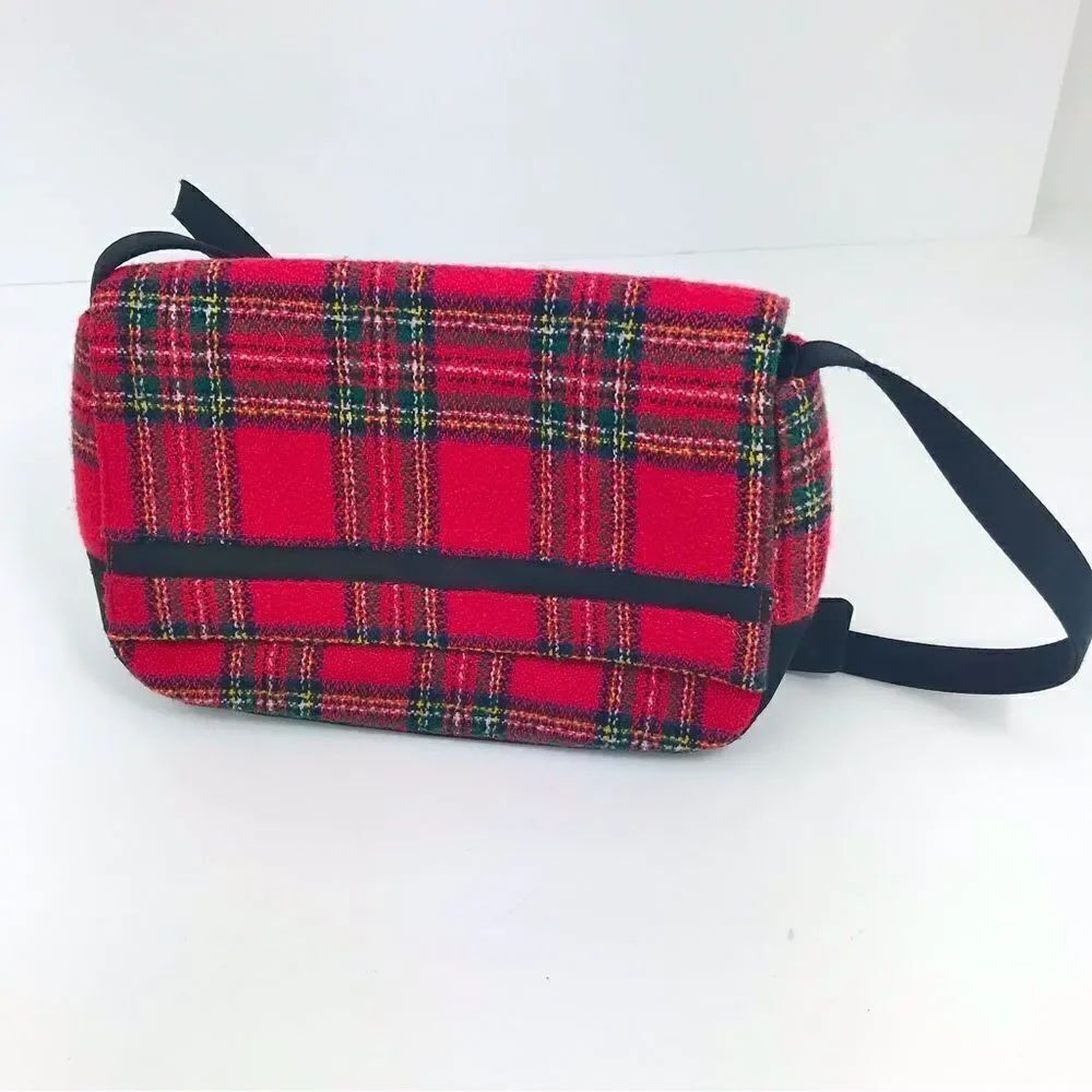Ego Red and Black Plaid Wool Flap Front Holiday Mini Shoulder Bag